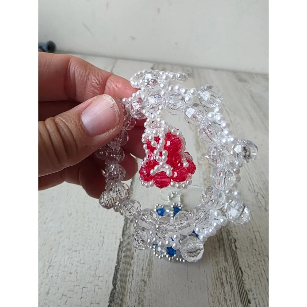 Vintage wreath beaded ornament red blue Xmas tree